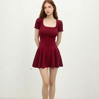 Robe trapèze unie décontractée à col en U et manches courtes, ultra-extensible, respirante, amincissante, écologique, pour les sorties de jour, purement séduisante et sexy