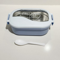 Boîte à lunch en acier inoxydable à double couche à deux compartiments avec couvercle en plastique de conception simple pour les élèves du primaire en gros