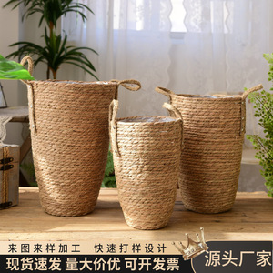 Nordic-style woven straw flower <b>basket</b>, large vase, decorative flower arrangement for living room, baby's breath, dried - Product Image 5