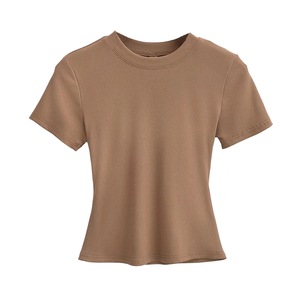 Spring and Summer Slim Solid Color Short Sleeve Round Neck Women's Simple Casual <b>Top</b> T-Shirt Fashion - Product Image 6