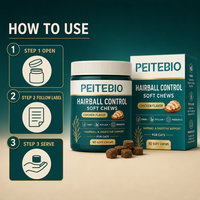 PEITEBIO Friandises à Mâcher Douces pour Chats Contre les Boules de Poils avec Fibres de Psyllium et Prébiotiques Saveur Poulet Soutien Digestif 90 Unités