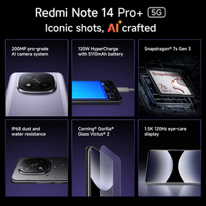 Smartphone <span class=keywords><strong>Xiaomi</strong></span> <span class=keywords><strong>Redmi</strong></span> Note 14 <span class=keywords><strong>Pro</strong></span>+ 5G Versione Globale, Snapdragon 7s Gen <span class=keywords><strong>3</strong></span>, AMOLED, Fotocamera 200MP, 6.7" 120Hz - Product Image 6