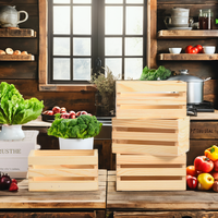Boîte de rangement décorative réutilisable en bois de pin poli de style vintage pour fruits et légumes, vente en gros
