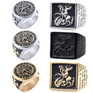 خاتم القديس جورج من الفولاذ المقاوم للصدأ، خاتم فريد للرجال، خاتم عتيق للرجال بتصميم القديس جورج والتنين، خواتم ملكية، هدايا مجوهرات - Product Image 3