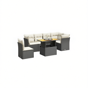 Cream White And Black Garden <b>Sofa</b> Set With Table 6 Seater <b>Rattan</b> Outdoor Furniture Contemporary Design - Product Image 1