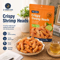 Têtes de crevettes croustillantes prêtes à consommer, collation de fruits de mer 35g, saveur citron vert, wasabi et jaune d'œuf, durée de conservation 8 mois, emballage de détail, vente en gros, OEM, approvisionnement en vrac