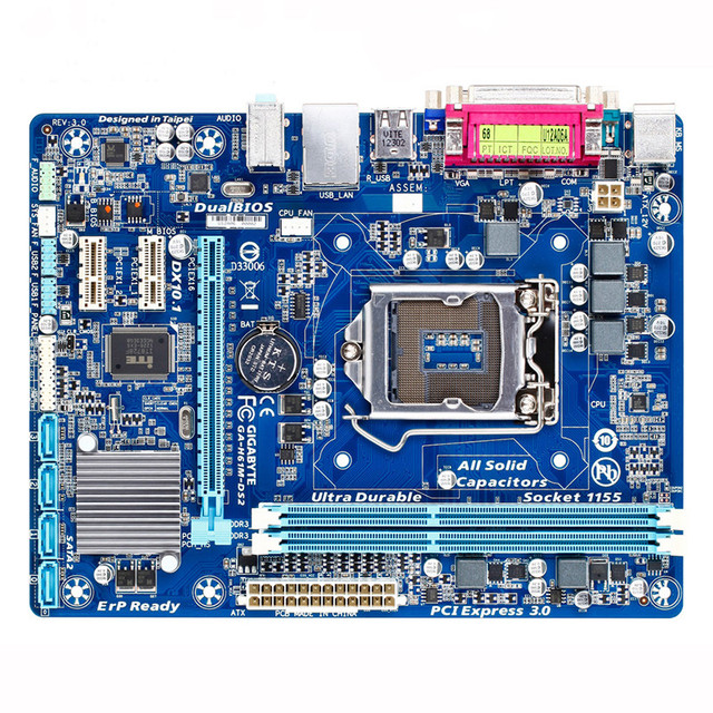 Motherboard GA-H61M-DS2 with Intel H61 LGA 1155 DDR3 DIMM Socket 16GB Support Core I7/i5/i3/Pentium/Celeron Motherboard
