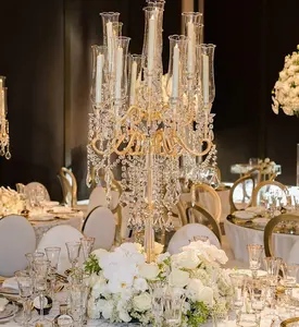 lindo top k9 candelabros de ouro cristal alto para casamento de 9 braços para decoração de casamento