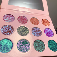 Palet Eyeshadow 12 Warna dengan Kotak Pink, Bubuk Eyeshadow Kering Campuran Marmer, Pigmen Optik Kustom, Hasil Akhir Berkilau