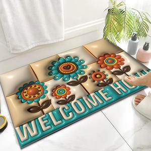 Tapis de bain rectangulaire floral Welcome Home, antidérapant et absorbant, pour la salle de bain, motif en tissu technologique 1 - Product Image 1