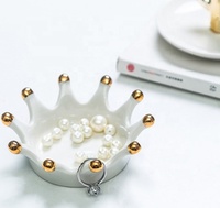 Plateau de rangement 10.4X10.4X3.3CM coeur céramique porcelaine bibelot boîte à vaisselle couronne porte-anneau boîte à bijoux plateau à vaisselle