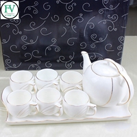 Service à thé chinois blanc pur FINE-V, théière en porcelaine personnalisée, service à café et dîner, bord doré, céramique européenne, tasses de luxe, style nordique
