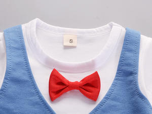 Summer Cotton Casual Baby Suits Blue England Style O-neck Bow Tie <b>Waistcoat</b> Short Sleeve <b>Set</b> for <b>Boy</b> From China - Product Image 2