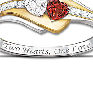 Anillo de Diamantes H095 para Mujer, Corte Corazón, Diamante Natural de Color Fantasía, Anillo de Compromiso con Diamantes Laterales, Dos Corazones, Un Amor Grabado - Product Image 3