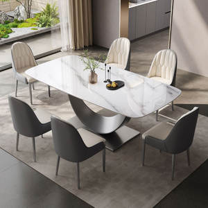 Juego de <span class=keywords><strong>mesa</strong></span> y silla de comedor de 4 plazas <span class=keywords><strong>redonda</strong></span> de acero inoxidable moderno ZZ104 con tapa de piedra de <span class=keywords><strong>cristal</strong></span> para sala de estar de apartamento pequeño - Product Image 3