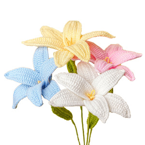 Ramo de Lirios Tejidos a Crochet en Azul, Blanco y Amarillo, Flores Hechas a Mano, Regalo para el Día de San Valentín, Estilo Moderno - Product Image 5