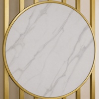 Paravent en acier inoxydable doré, écran vertical moderne à grille, panneau rond en marbre, cloison d'entrée personnalisée