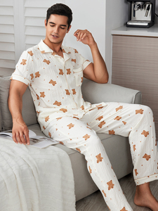 <span class=keywords><strong>Pigiama</strong></span> da <span class=keywords><strong>Uomo</strong></span> con Stampa Orsetto Personalizzabile, Morbido e Traspirante, Set Loungewear a Maniche Corte - Product Image 2