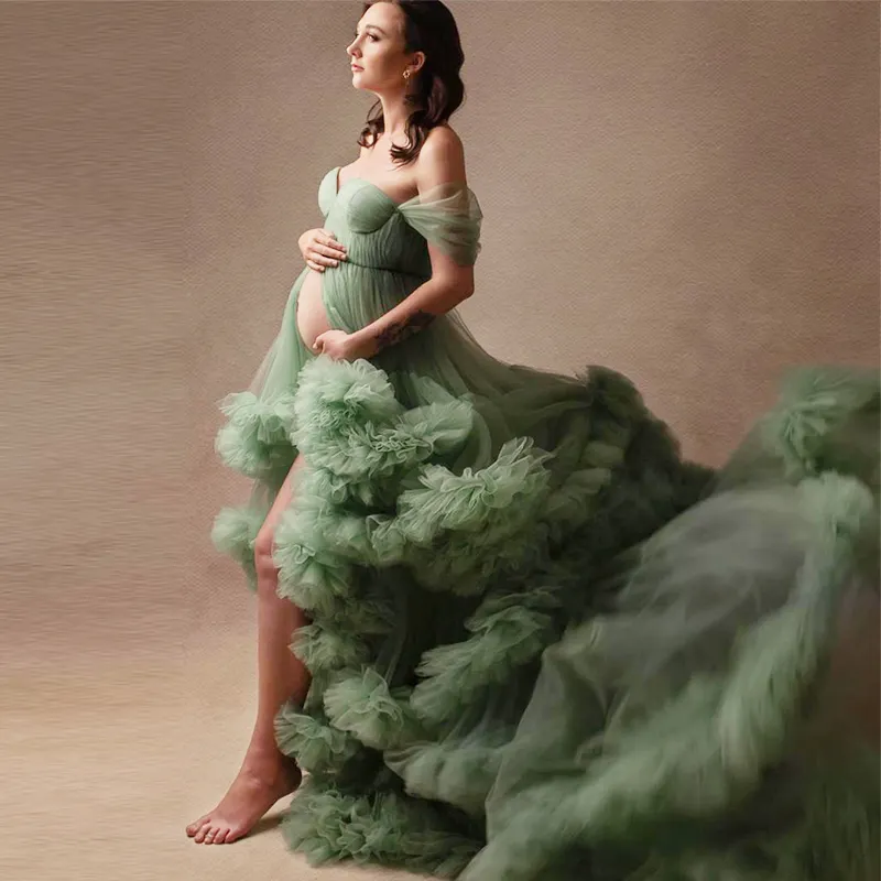 tulle robe photo dress Summer 3d Shoulderless Elegance Maternity Dress for Pregnant Women