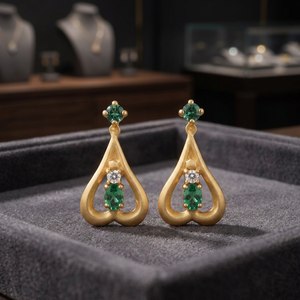 Pendientes colgantes ovalados verdes chapados en rodio, tono oro y plata, con textura y piedras transparentes y verdes para mujer - Product Image 3
