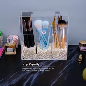 Hộp Đựng Cọ Trang Điểm Có Nắp, Nắp Chống Bụi, Hộp Đựng Đồ Trang Điểm Acrylic Với Hạt Ngọc Trai - Product Image 3