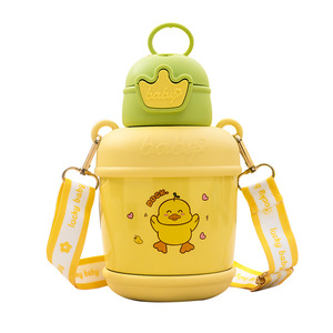 Cartoon Student Water Bottle 570ml <b>Hinged</b> Cap With <b>Strap</b> Bpa Free Plastic Drinkware For Back To School Camping - Product Image 4