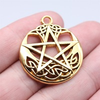Pendentif Breloque Nœud de Lune Pentagramme 30x35mm en Alliage de Zinc Argent Vieilli à 1 Boucle pour Collier Talisman Wiccan