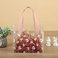 Sac fourre-tout de luxe en PVC transparent avec poignée en cuir, motif floral, durable, pour masque facial, lotion, parfum, shampoing, mascara, personnalisable