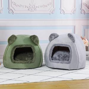 Neues Bärenkopf-Katzen bett Warmes, bequemes <span class=keywords><strong>Fleece</strong></span> mit festem Muster Kleines mittelgroßes Hunde bett produkt