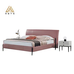 Design de moda romântica moderna mobília do quarto cama de casal king size meninas rosa luxo couro scratchproof cama cama Italiano