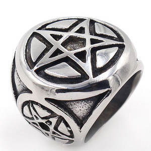 Bague pour homme RC45 Tiyo en acier inoxydable plaqué argent 925, style punk, motif étoile, design géométrique, bijou cadeau - Product Image 1
