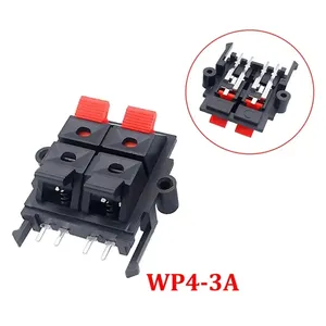 Double Row 4 Position Cable Clip Push Type Speaker Terminal Panel Spring Wiring Base Jack Plug Socket Connector