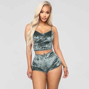 Ensemble Lingerie Sexy pour Femme, Pyjama en Velours, Vêtement de Nuit Cami et Short, Nuisette avec Dentelle et Bretelles - Product Image 2