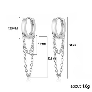 Orecchini a cerchio con catena a nappa lunga da donna, a doppio strato, con ear cuff pendente, gioielli alla moda per l'orecchio - Product Image 5