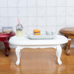 1:12 europeo Retro DIY juguete casa de muñecas accesorios miniatura ovalada mesa de centro madera Casa de juego modelo Villa Mini muebles - Product Image 6