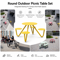Ensemble de table de pique-nique extérieure moderne en aluminium avec tabourets intégrés, structure en acier galvanisé, mobilier de jardin pour parc public, école, patio