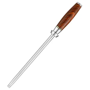 New Kitchen Knife Sharpening Diamond Sharpener Rod Honing Steel With Natural Rosewood Handle