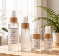 Récipient cosmétique de maquillage en verre dépoli écologique Bouteille rechargeable vide naturelle de luxe avec pompe en bambou