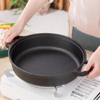 Wajan Besi Cor Modern 22-35cm, Warna Hitam, untuk Pancake, Masakan Dapur, Wok, Penggorengan, Panci, Casserole, Panci Bertutup Dua Pegangan