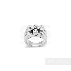 Bague Fleur Segmentée de Classe Supérieure avec Motif Sculptural en Relief, Bijou en Argent 925 - Product Image 2