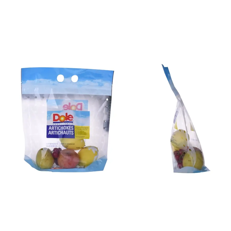 Kalee personnalisé refermable fruits légumes frais sac d'emballage alimentaire en plastique transparent à fermeture éclair sacs d'emballage de fruits