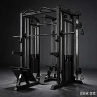 Rack de musculation tout-en-un en acier au carbone avec presse à jambes, machine Smith multifonction et poulie à bras longs pour salle de sport
