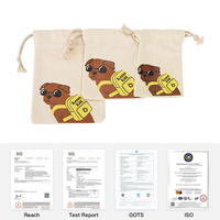 Pochette en coton réutilisable écologique robuste avec cordon de serrage, sac cadeau personnalisé avec logo et motif lettres couleur naturelle pour promotion