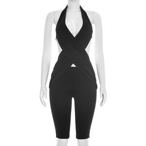 Viviblook C26JP261 Mono de una pieza para mujer, nuevo, sexy, sin mangas, con cuello halter, espalda descubierta, con cordones cruzados, cuello en V, color sólido, informal. - Product Image 2