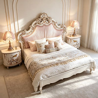Französisches Luxus-Massivholzbett mit Handgeschnitzter Muscheleinlage Kingsize-Bett Palast-Villa Schlafzimmermöbel Holzbett
