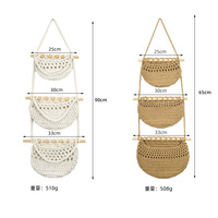 Panier suspendu à 3 niveaux pour fruits, sac de rangement mural détachable, pochette de rangement murale, panier suspendu tissé pour fruits et légumes, décoration bohème