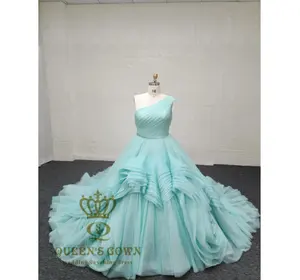 QUEENS GOWN custom mint green one shoulder ball dress with temperament tulle puffy dress quinceanera ball dresses