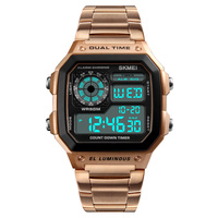 Montre chronographe de luxe pour homme Skmei Royale modèle 1335, résistante à l'eau, bracelet en acier inoxydable lumineux, affichage numérique
