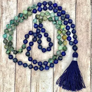 ST0654 Mala Tassel Necklaces 108 Prayer Beads Yoga Bracelet Jewelry Meditation Natural Lapis And African Turquoise Necklace