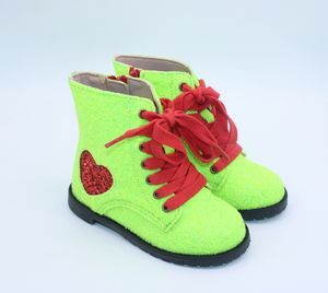 Bottes mi-hautes en dentelle pour filles, vertes, brillantes, personnalisées, pour l'automne/hiver, bottes de combat pour enfants, bébés, petites filles - Product Image 5